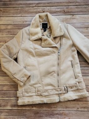 Forever 21 Outerwear Faux Suede and Faux Fur Lining Bomber Jacket Size Large
